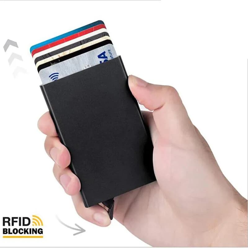 محفظة ذكية مزودة بتقنية RFID حامل بطاقات معدني رفيع ونحيف محافظ للرجال والنساء محفظة بوب أب صغيرة محفظة سوداء صغيرة للرجال - 2