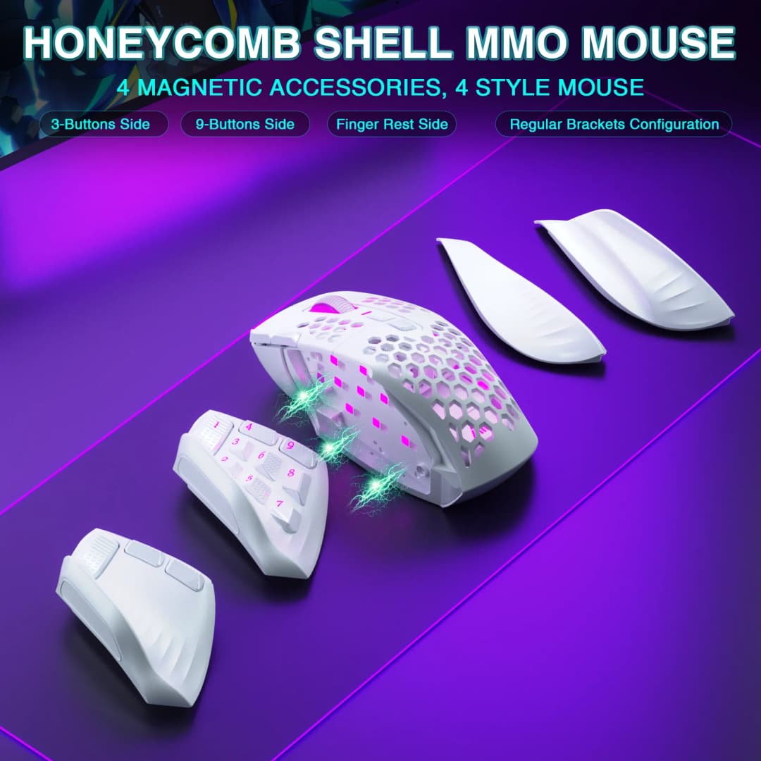 ماوس ألعاب لاسلكي SOLAKAKA SM809 Pro MMO PAW3311، 16 زرًا جانبيًا، 24000 ديسيبل متوحد الخواص، بإضاءة RGB، قابل للبرمجة - 6