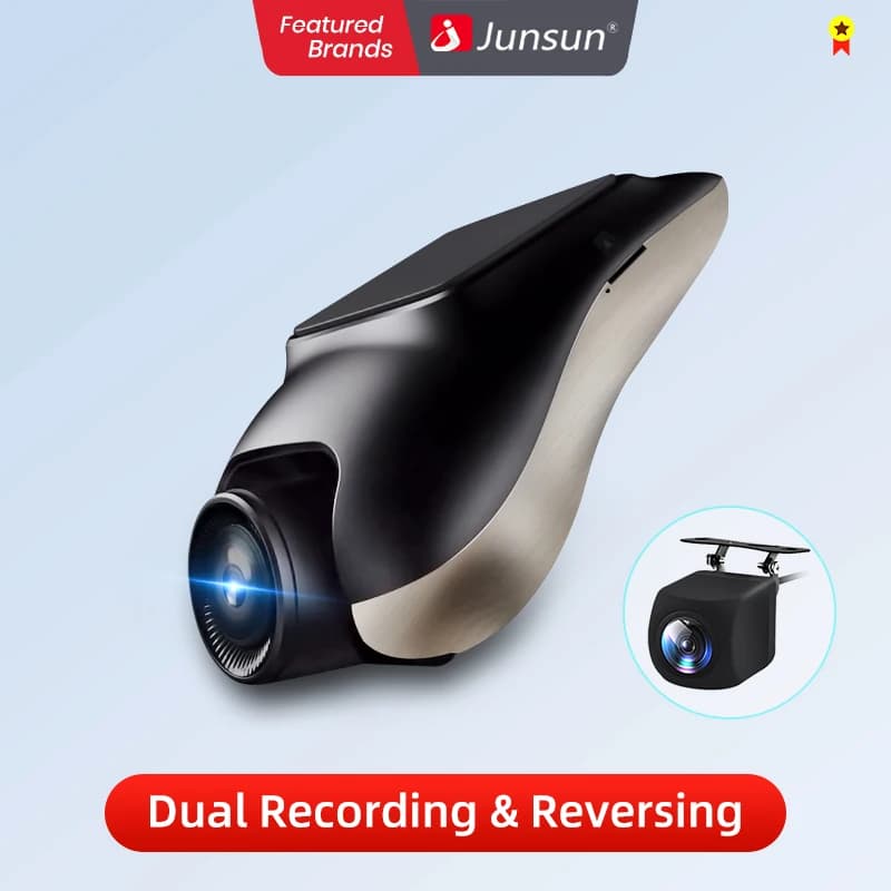 كاميرا لوحة قيادة Junsun بدقة 1080P مع نظام ADAS، مسجل فيديو تلقائي للسيارة، كاميرا لوحة قيادة مخفية مع كاميرا خلفية لأجهزة الراديو التي تعمل بنظام أندرويد