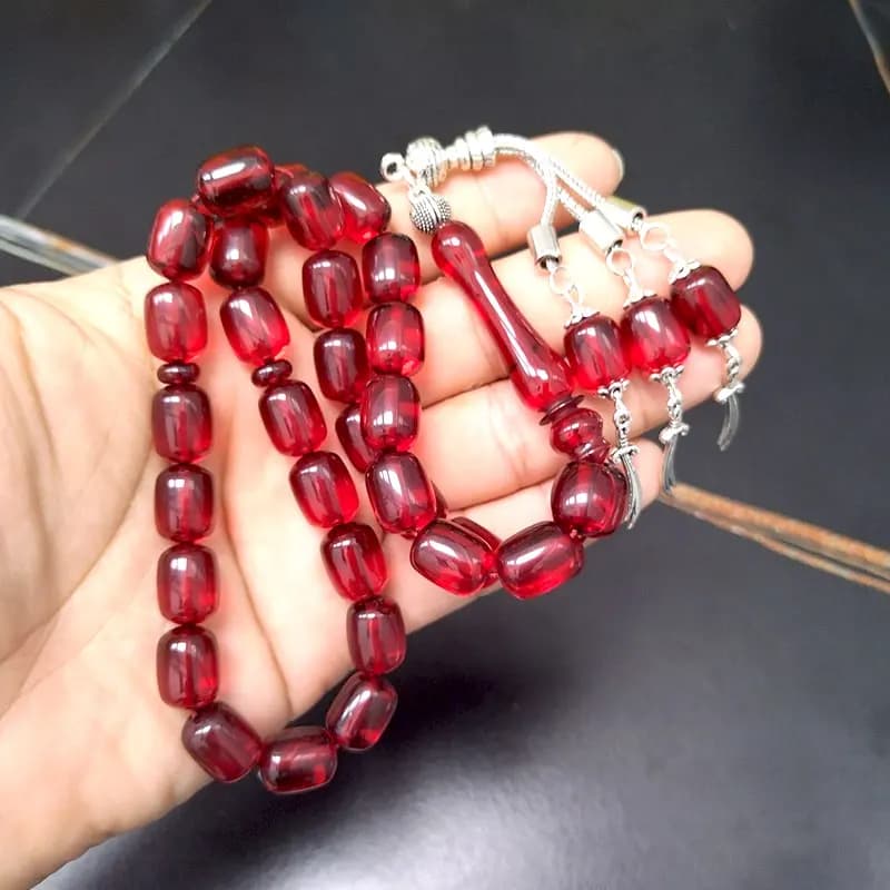 مسبحة ALBASHAN من الراتنج الأحمر حبات صلاة هدية رمضان إكسسوارات إسلامية مسبحة عربية مجوهرات هدية عيد أساور إسلامية - 2