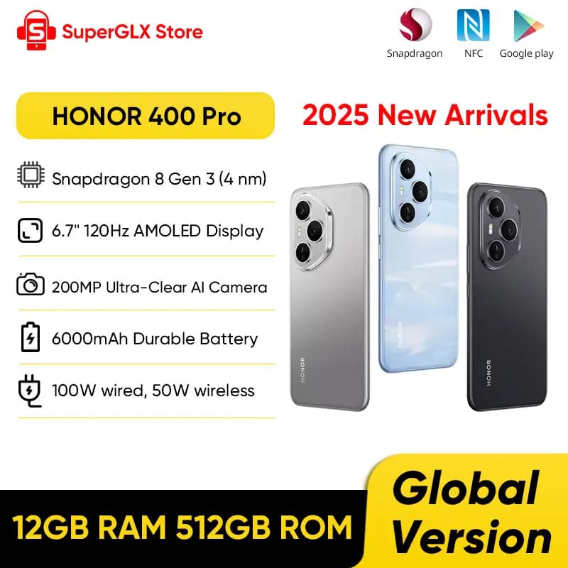 Global Version HONOR 400 Pro 5G NFC Smartphone Snapdragon 8 Gen 3 6.7'' AMOLED Screen 200MP Camera 100W Wired 50W Wireless eSIM