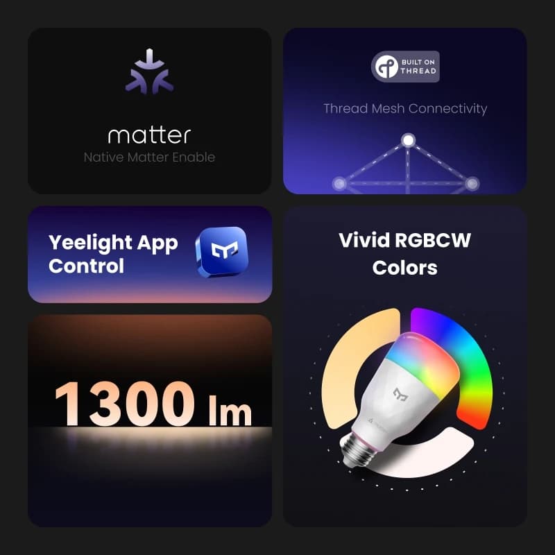 لمبة ذكية يي لايت LED D1، لون RGB، قاعدة E27، اتصال بلوتوث، قابلة للتعتيم، 2700-6500 كلفن، 1300 لومن، تحكم صوتي ذكي، متوافقة مع تطبيق أبل هوم - 3