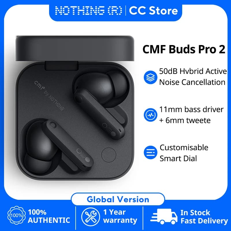 إصدار عالمي جديد CMF By Nothing Buds Pro 2 سماعات أذن 6 ميكروفونات HD مع إلغاء ضوضاء نشط هجين 50 dB بلوتوث 5.3 IP55