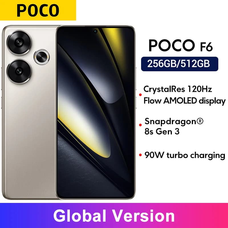 POCO F6 5G Global Version Cellphone 120Hz Flow AMOLED display50MP camera system with OIS Snapdragon 8s Gen 3 90W turbo charging