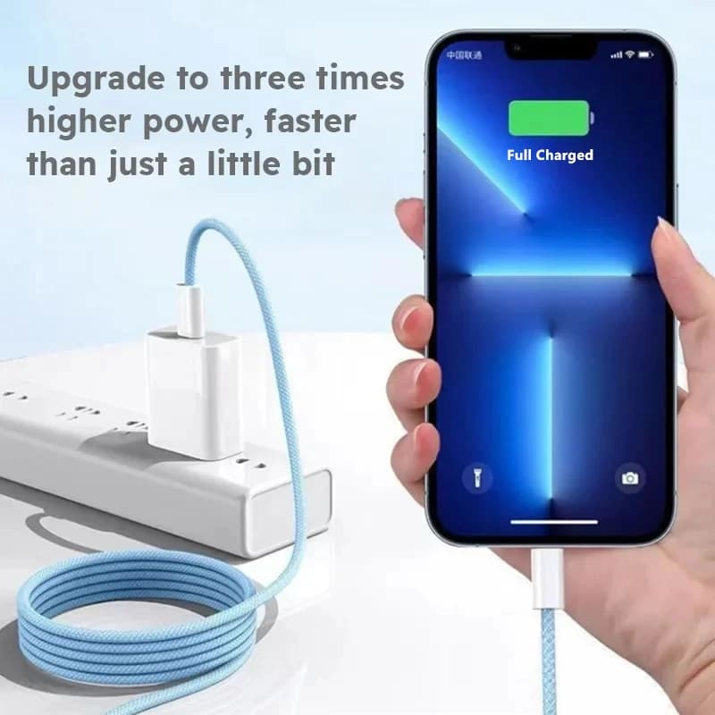 كابل شحن سريع 35 وات PD لهاتف iPhone 11 12 mini 13 Pro 14 Plus XS Max X XR 8 Plus USB-C كابلات بيانات مضفرة من النايلون للشحن السريع - 6