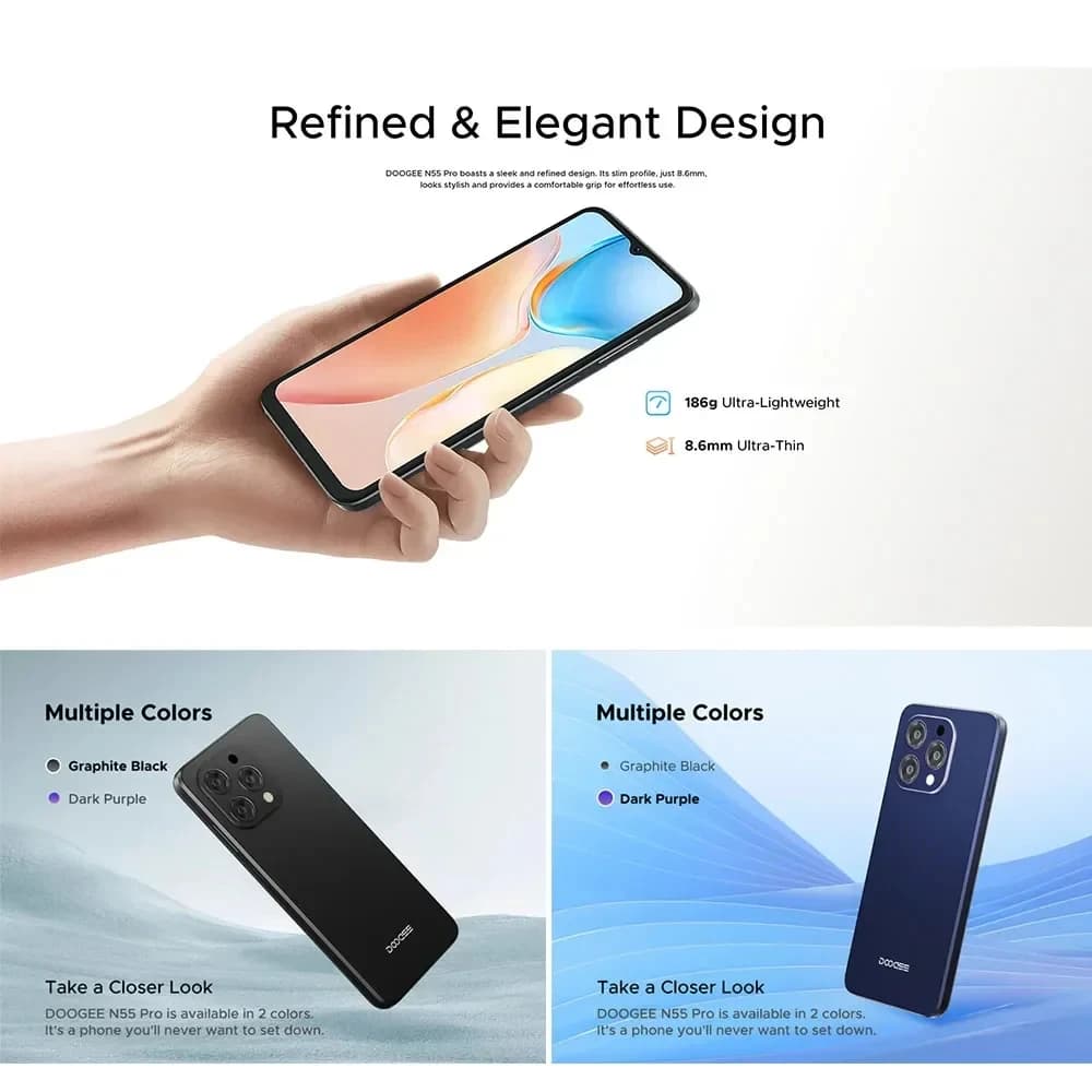 هاتف DOOGEE [N55-PRO] المحمول 5G بشاشة 6.56 بوصة 90Hz IPS هاتف محمول 4 جيجابايت + 128 جيجابايت كاميرا 13 ميجابكسل بطارية 5150 مللي أمبير نظام أندرويد 14 - 2