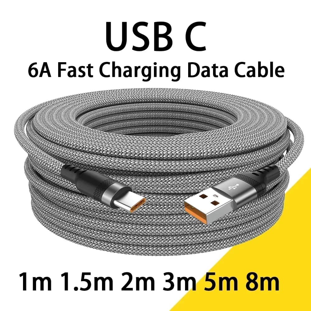 كابل شحن فائق USB Type C 6A لهواتف هواوي USB C ممتد 1 متر 2 متر 3 متر 5 متر 8 أمتار لهواتف شاومي فيفو ليكو ون بلس أوبو