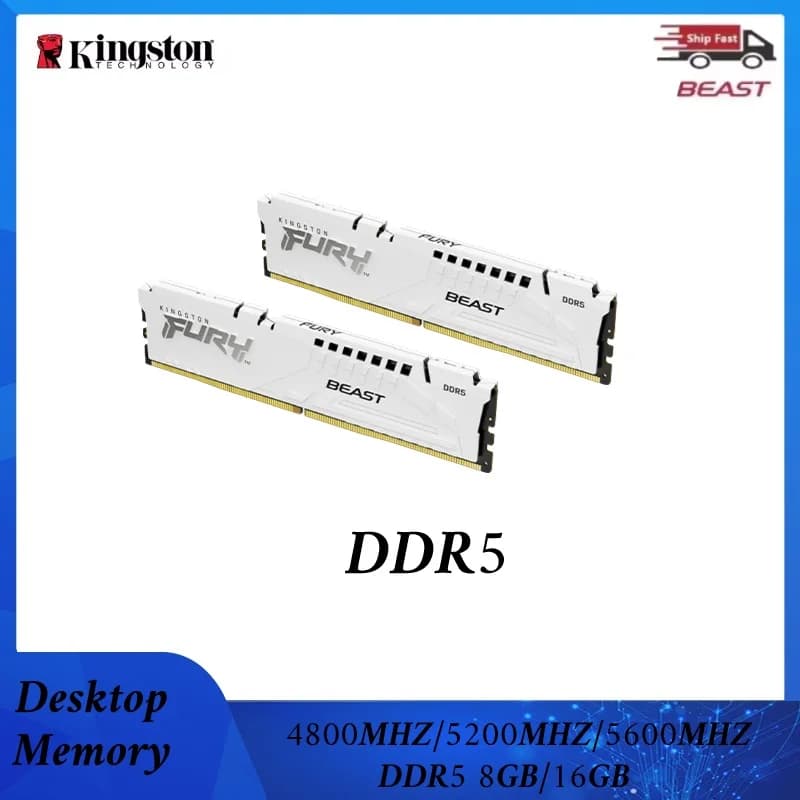 كينجستون FURY BEAST ذاكرة سطح المكتب DDR5 رام 8 جيجا بايت 16 جيجا بايت 4800 ميجا هرتز 5200 ميجا هرتز 5600 ميجا هرتز DIMM AMD Intel CPU رام الكمبيوتر 288Pin ذاكرة الألعاب