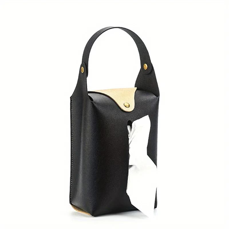 Car tissue box holder Leather car console armrest napkin box visor back tissue box with retaining strap - 6