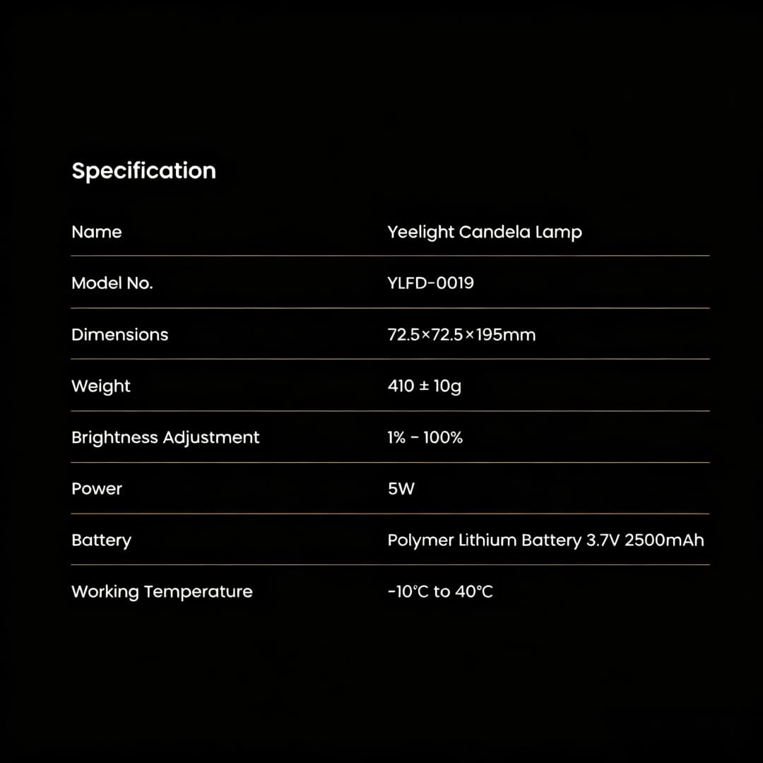 إضاءة شمعة Yeelight القابلة لإعادة الشحن، إضاءة محيطة LED، إضاءة ليلية دافئة 1800K، خافتة دوارة بلا درجات، شحن Type C - 6