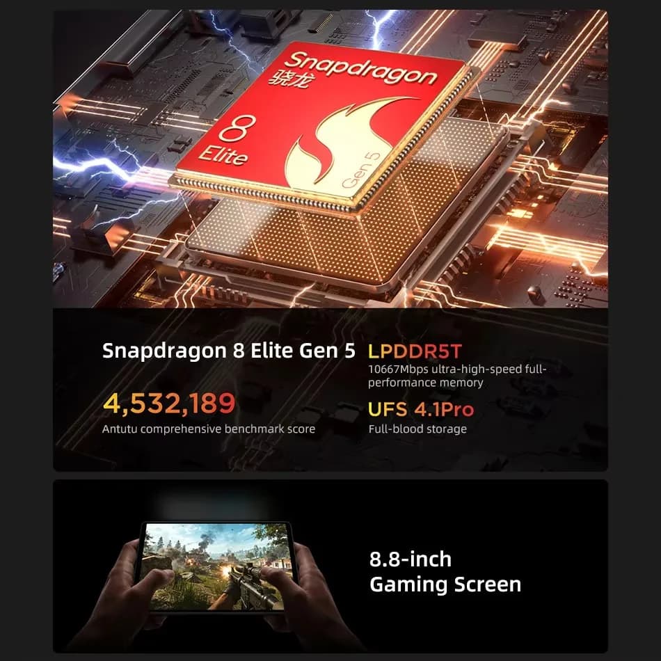 جهاز لوحي للألعاب Lenovo Legion Y700 الجيل الخامس، إصدار صيني، بشاشة 8.8 بوصة TB323FU، معالج Snapdragon 8 Elite Gen 5، معدل تحديث 165Hz، بطارية 9000mAh - 3