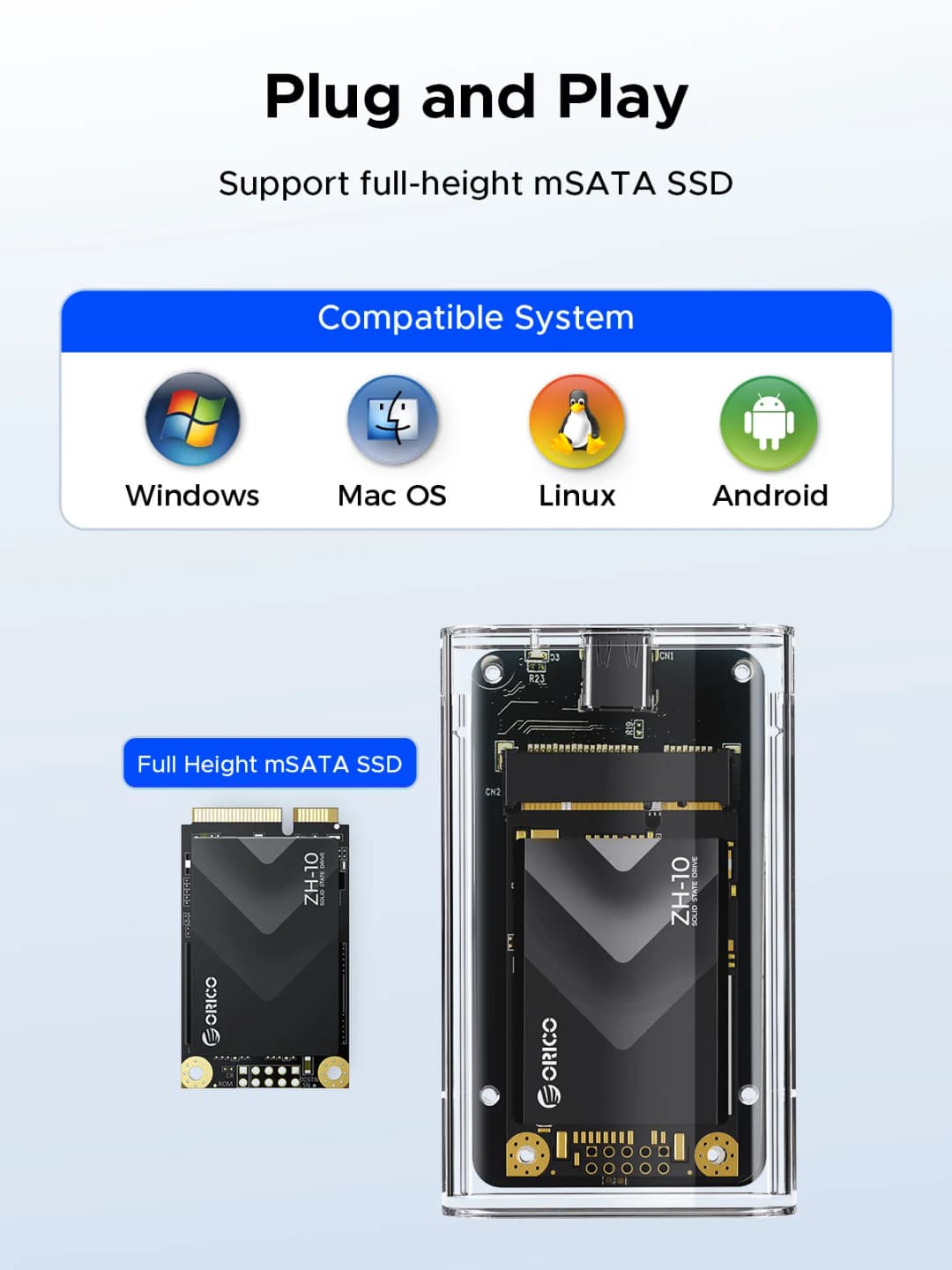ORICO-Transparent External Adapter Mini mSATA SSD Enclosure Case to USB 3.2 Gen1 5Gbps for Samsung NGFF SSD Samsung - 5