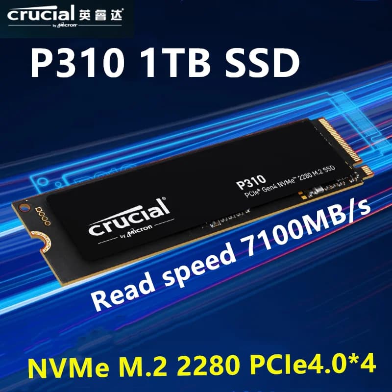 محرك أقراص صلبة داخلي P310 من Crucial، 1TB، 2280، PCIe Gen4، 3D NAND، NVMe، M.2، SSD، حتى 7,100 MB/s، ترقية إلى Gen4 SSD