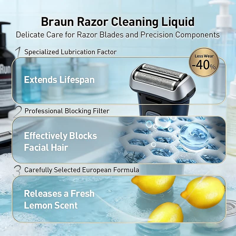 مجموعة تنظيف ماكينات الحلاقة Braun مكونة من 4 قطع من محلول التنظيف المضاد للبكتيريا بنكهة الليمون لتقليل تآكل الشفرات - 4