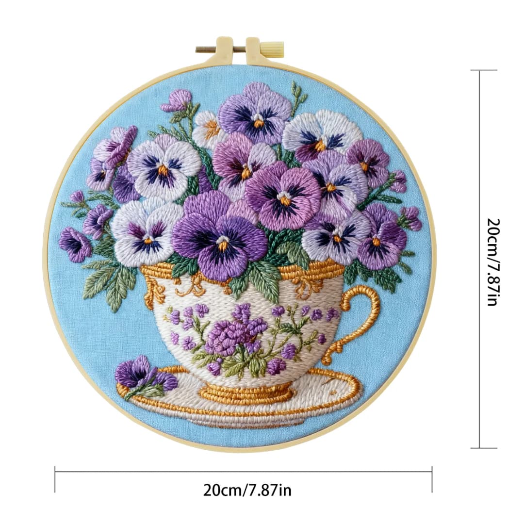 قطعة واحدة 20X20 سم/15X15 سم 7.87/6.3 بوصة مجموعة بدء التطريز بالزهور مجموعة يدوية مجموعة تطريز يدوي فنون الإبرة ديكور منزلي - 5