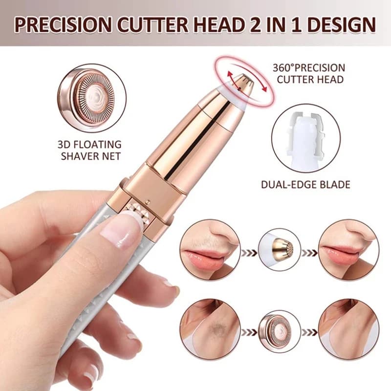 2 في 1 ماكينة إزالة الشعر الكهربائية النسائية قابلة للشحن عبر USB محمولة لإزالة شعر البكيني بدون ألم وتشذيب الحاجبين والوجه - 3