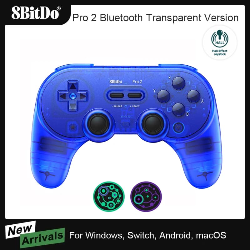 8BitDo Pro 2 وحدة تحكم بلوتوث بعصا تحكم بتأثير هول لأبل ونينتندو سويتش 2 وبي سي وmacOS وأندرويد وستيم ديك