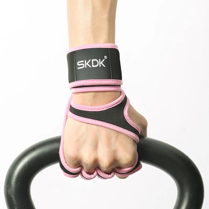 Workout Gloves With Wrist Wraps Anti-Slip Silicone Palm Protection Weight Lifting Fitness Gym Gloves Pink Color For Women - 3