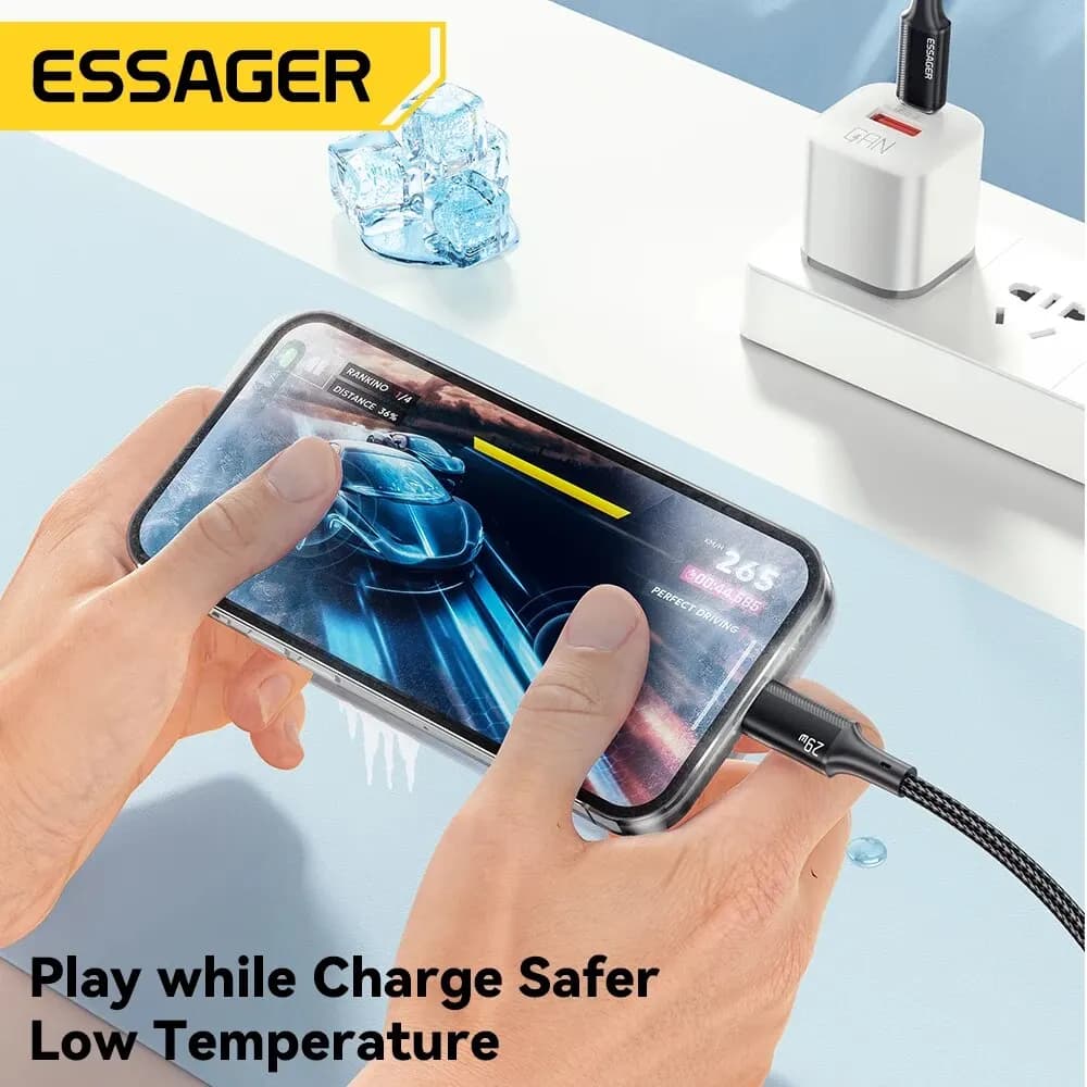 كابل Essager نوع C لـ iPhone، شحن سريع، شاحن، iPad، Macbook، iPhone 14، 13، 12، 11 Pro Max، XS، XR، PD 29W - 5