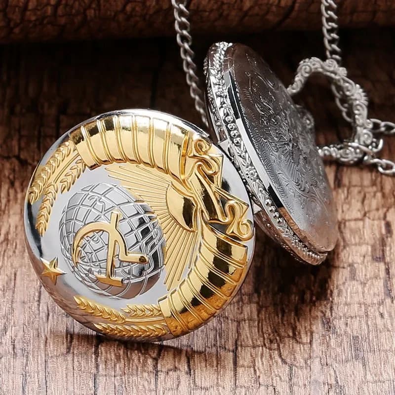 Vintage Soviet Sickle Hammer Communist Style Quartz Pocket Watch For Men And Women Vintage Bronze Pendant Best Gift - 6