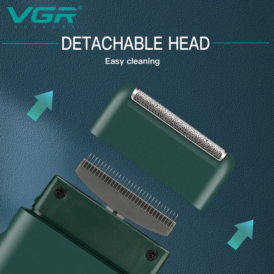 VGR V-390 ماكينة حلاقة صغيرة بشفرة واحدة لاسلكية لتشذيب اللحية قابلة لإعادة الشحن ماكينة حلاقة كهربائية للوجه والجسم للرجال - 6