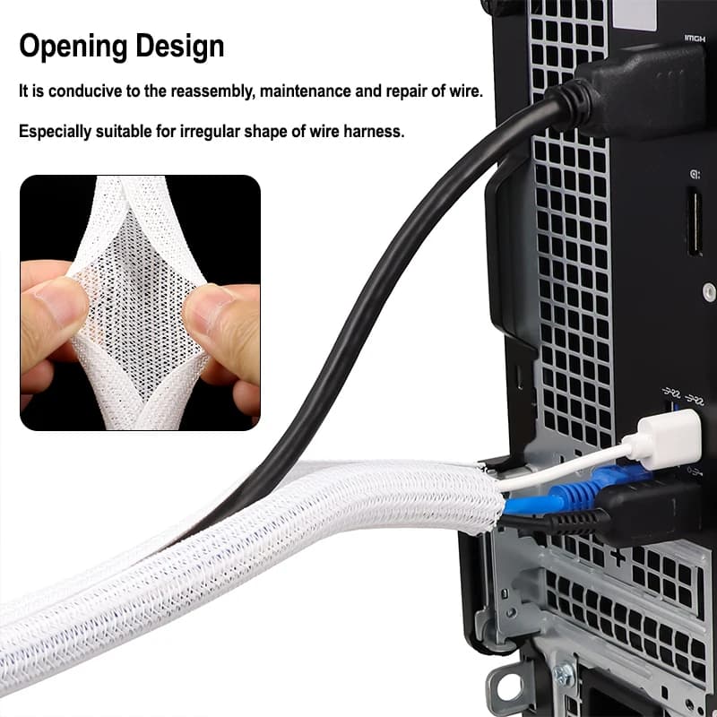 غطاء كابل مقسم 1/2/5/10 متر، 3-50 مم، PET مضفر معزول، منظم أسلاك USB، حماية أسلاك الطاقة - 3