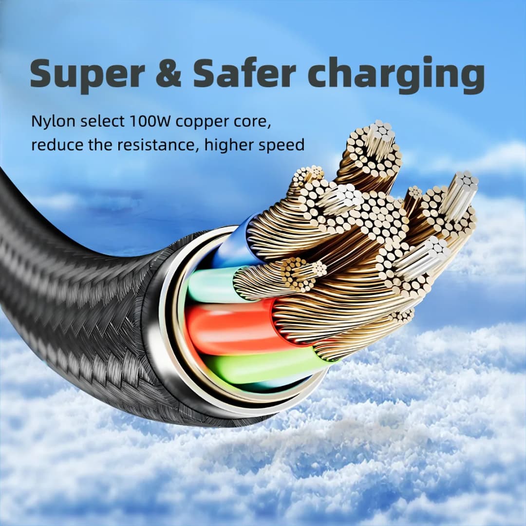 Ultra-Super Fast Charge Cable-6A 120W USB A To Type C Nylon Data Cord For Xiaomi Redmi Samsung With Led Digital Display Cable - 5