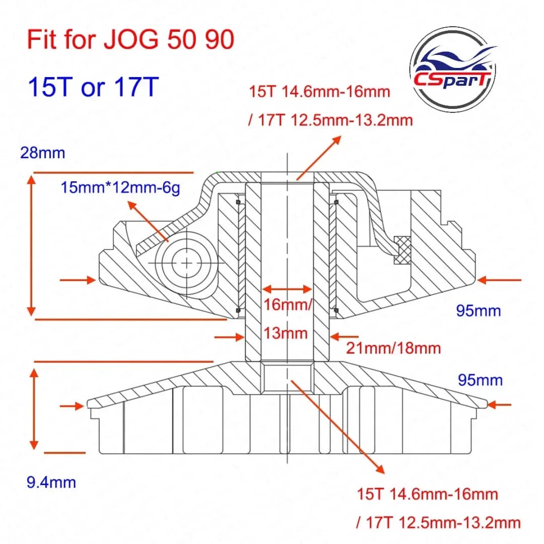 مروحة متغير CVT مقاس 95 مم و15T و17T لدراجات Yamaha JOG 50 و90 و100 و1PE40QMB و4DM وVento وZIP وKeeway وF-act وMatrix وFlash وARNATV وBuggy - 4