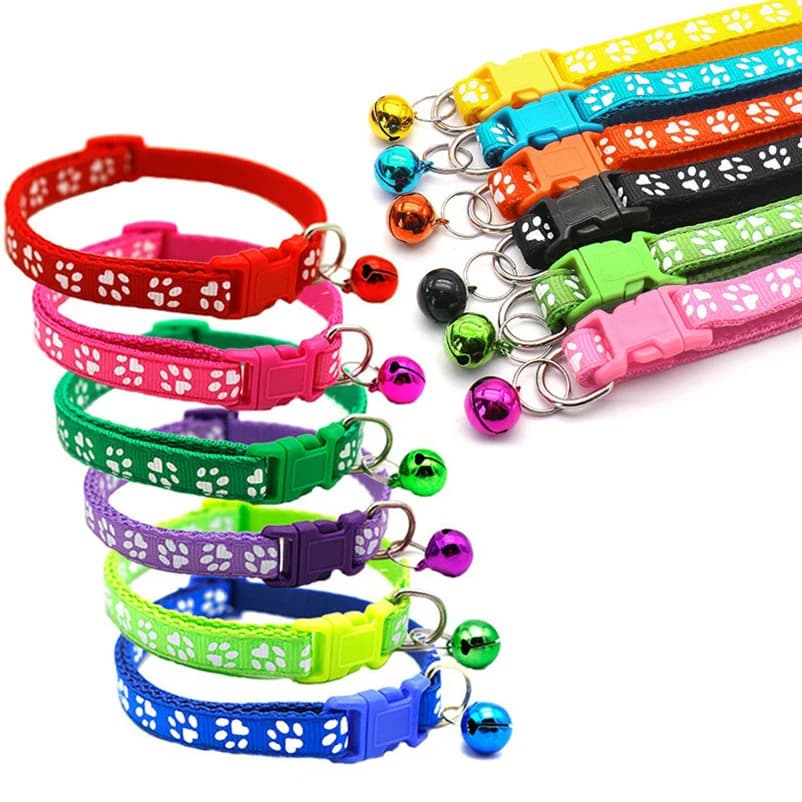 Hot pet cat bell collar dog print cat collar multi-color optional necklace ring cat rope collar pet supplies - 2