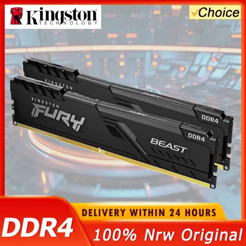 وحدة ذاكرة Kingston FURY Beast DDR4 بسعة 8 جيجابايت و16 جيجابايت و32 جيجابايت بتردد 3200 ميجاهرتز و3600 ميجاهرتز XMP2.0 للكمبيوتر المكتبي متوافقة مع معالجات AMD وIntel ولوحات الأم بمنفذ 288PIN
