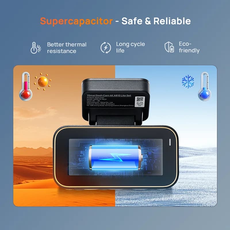 70mai New Genuine Dash Cam 4K A810Lite HDR Supercapacitor 4G LTE Remote Control Wi-Fi 6 GPS Voice Control Car DVR 70mai A810Lite - 5