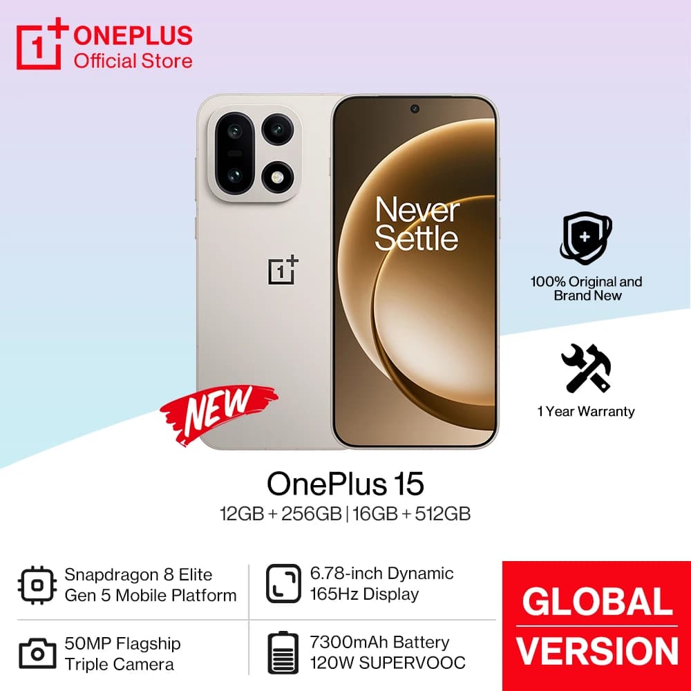 هاتف ذكي ون بلس 15 الإصدار العالمي، معالج Snapdragon 8 Elite Gen 5، شاشة بمعدل تحديث 165 هرتز، بطارية 7300 مللي أمبير في الساعة، شحن SUPERVOOC 120 وات