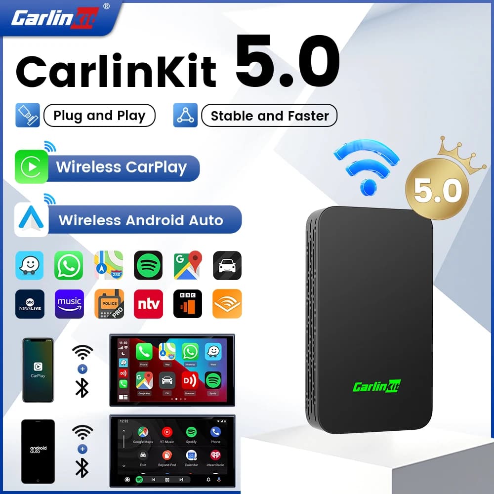 CarlinKit 5.0 2Air أندرويد أوتو لاسلكي محمول كاربلاي دونجل لاسلكي لراديو السيارة مع كاربلاي/أندرويد أوتو سلكي