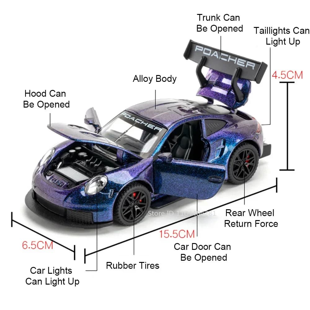 1:32 911 GT3RS Panamera Alloy Miniature Model Toys Diecast Doors Opened Sound Light Rubber Tires Vehices for Boy's Birthday Gift - 5