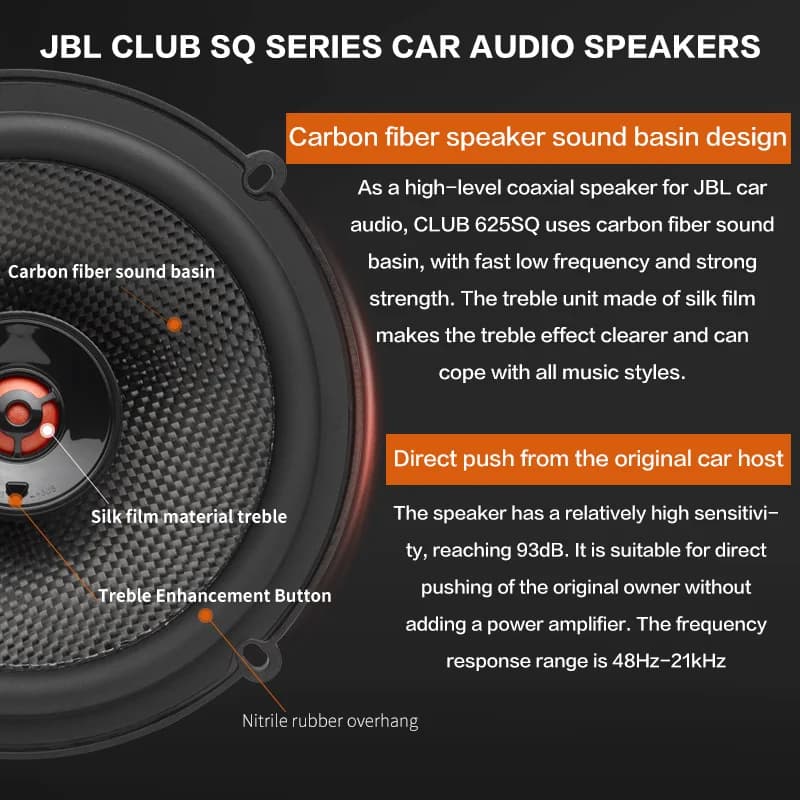 سماعة JBL للسيارة مقاس 6.5 بوصة من طراز CLUB 625SQ، سماعة محورية للترددات العالية، سماعة ستيريو محيطية كاملة النطاق - 2