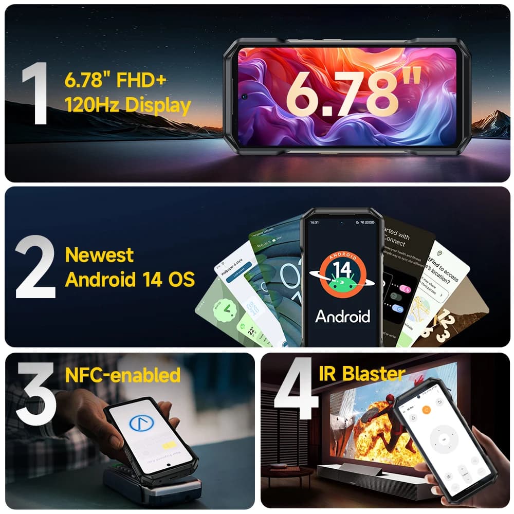 هاتف Ulefone Armor 27 Pro 5G سعة 10600 مللي أمبير في الساعة هاتف ذكي كاميرا 50 ميجابكسل 64 ميجابكسل ليلية بنظام Android 14 هاتف متين حتى 24 جيجابايت + 256 جيجابايت NFC هاتف مقاوم للماء - 5