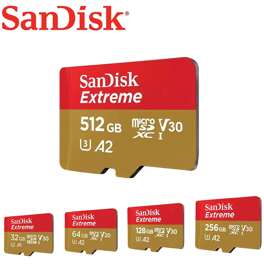 بطاقة الذاكرة Sandisk Extreme Micro SD - سعة 128GB، فئة A2 V30 U3، تدعم 4K، متوافقة مع الهواتف والكاميرات