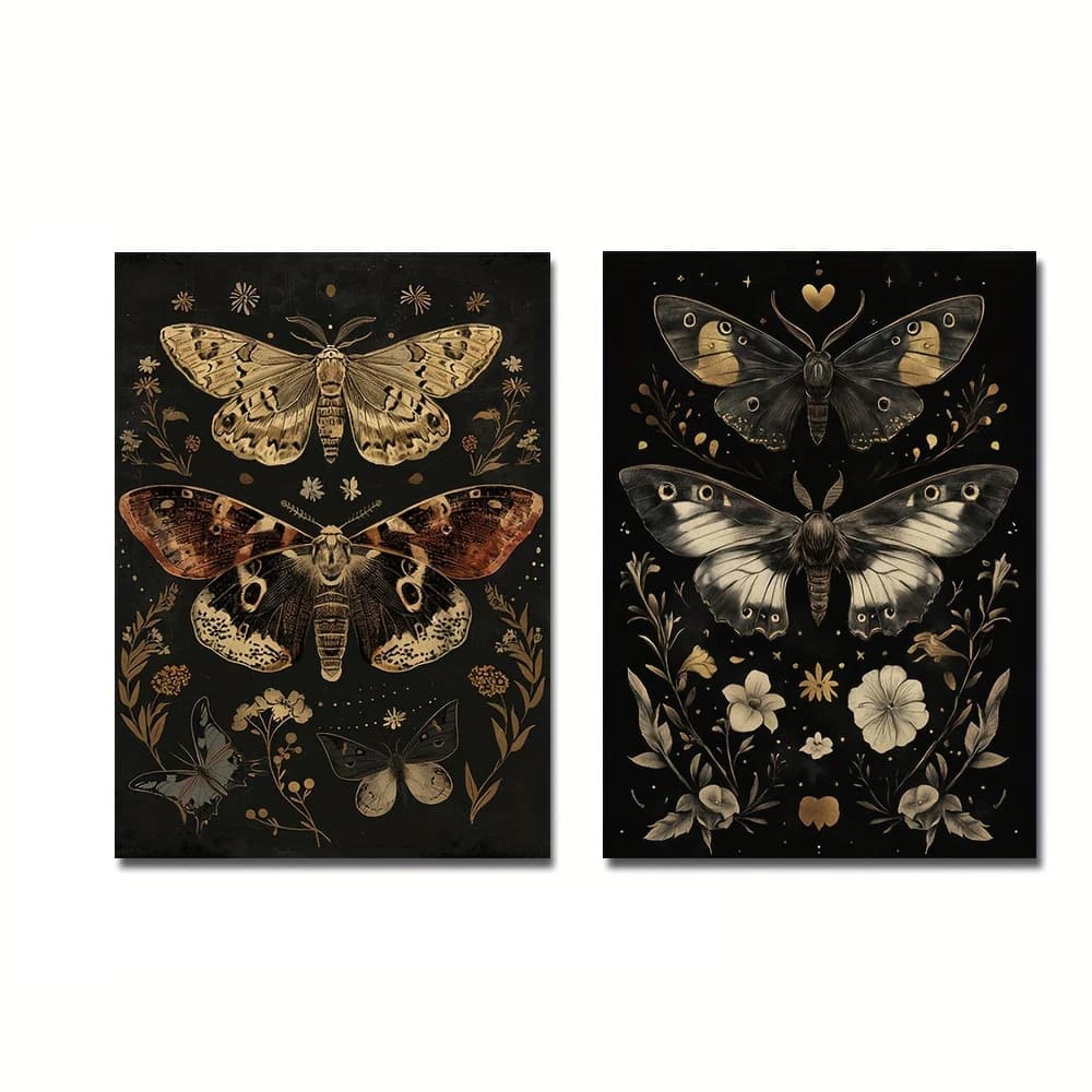 Gothic Plants Flowers Butteryfly Moths Canvas Prints Dark Art Moddy Wall Art Posters for Modern Living Room Halloween Home Decor - 4