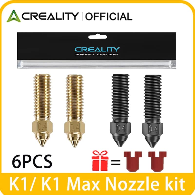 مجموعة فوهات Creality الرسمية K1/K1 Max من النحاس/الفولاذ المقسى 6 قطع فوهات مقاومة لدرجات الحرارة العالية لـ Ender 3 V3 KE/CR-10 SE