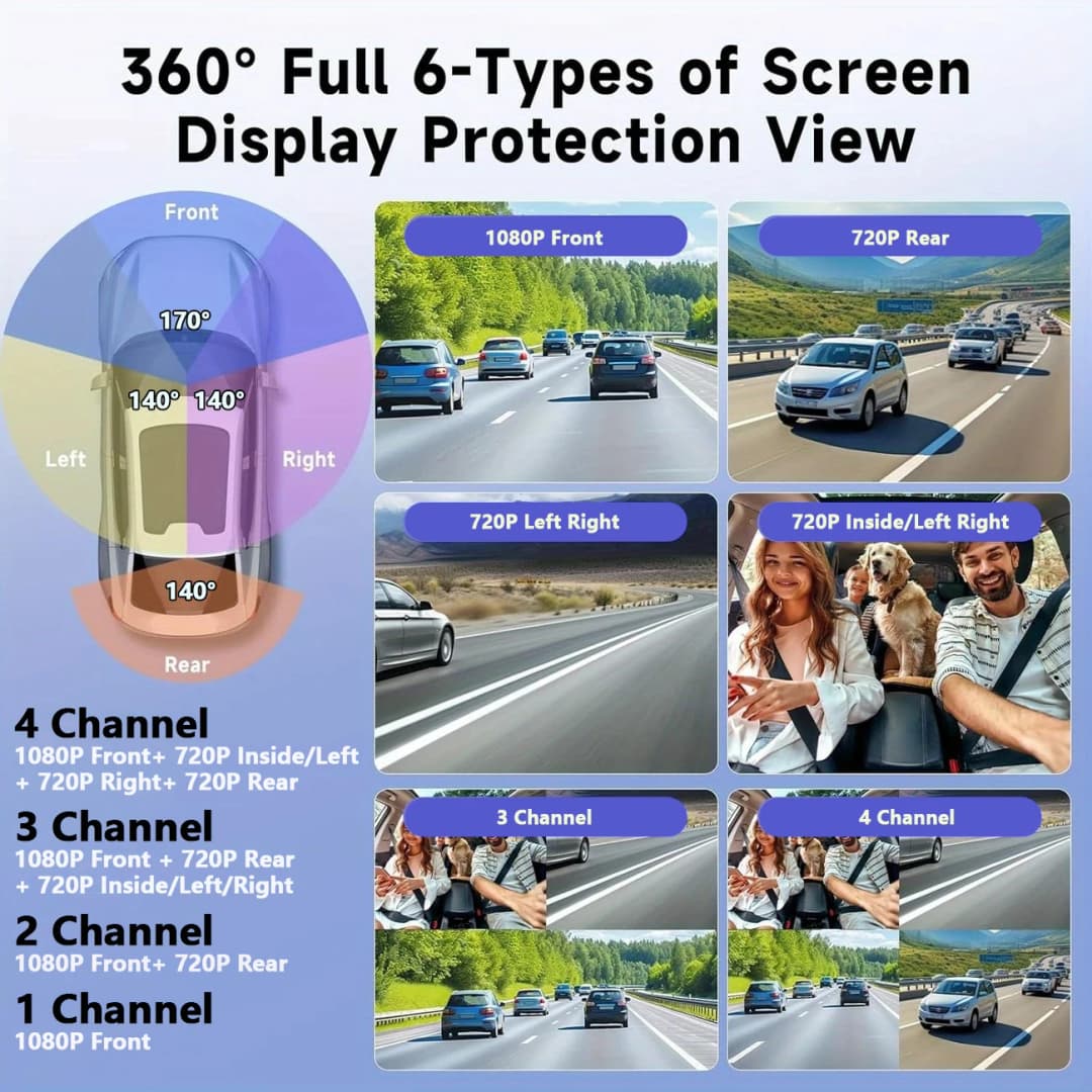 4 عدسة 360 °   داش كام صوت 1080P مسجل فيديو سيارة DVR تسجيل كاميرا الجبهة اليسرى اليمنى الرؤية الخلفية السيارات 4ch داشكام 24H وقوف السيارات - 3