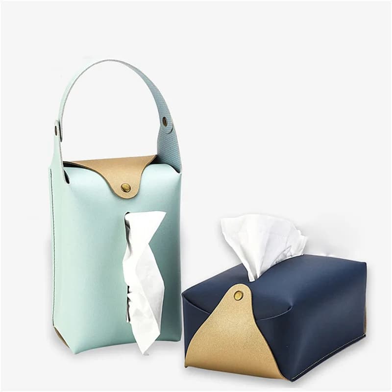 Car tissue box holder Leather car console armrest napkin box visor back tissue box with retaining strap - 4