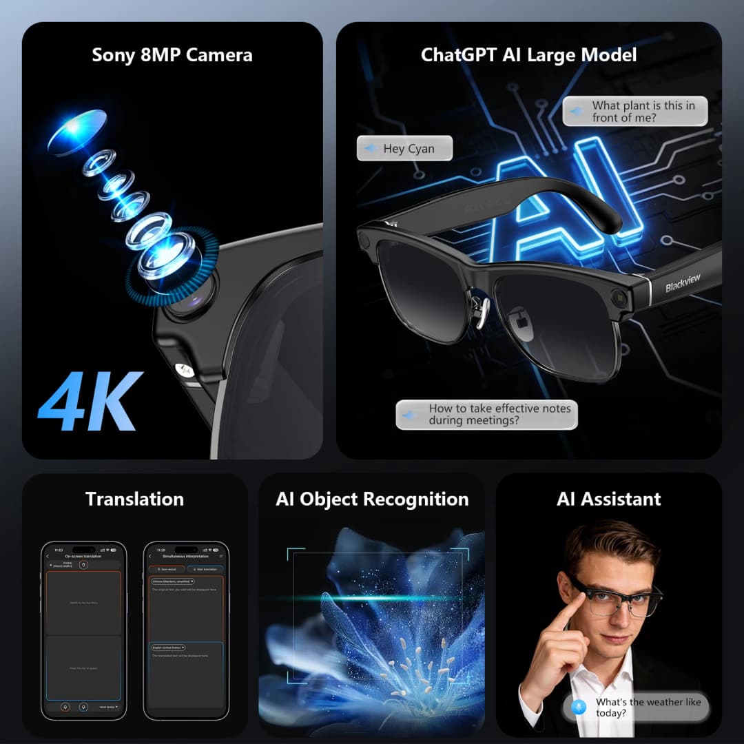 【العرض الأول عالميًا】نظارات بلاكفيو الذكية للتصوير BV200 بكاميرا 8 ميجابكسل 4K عالية الدقة مع مكالمات بلوتوث ومساعد صوتي وترجمة ذكية - 2