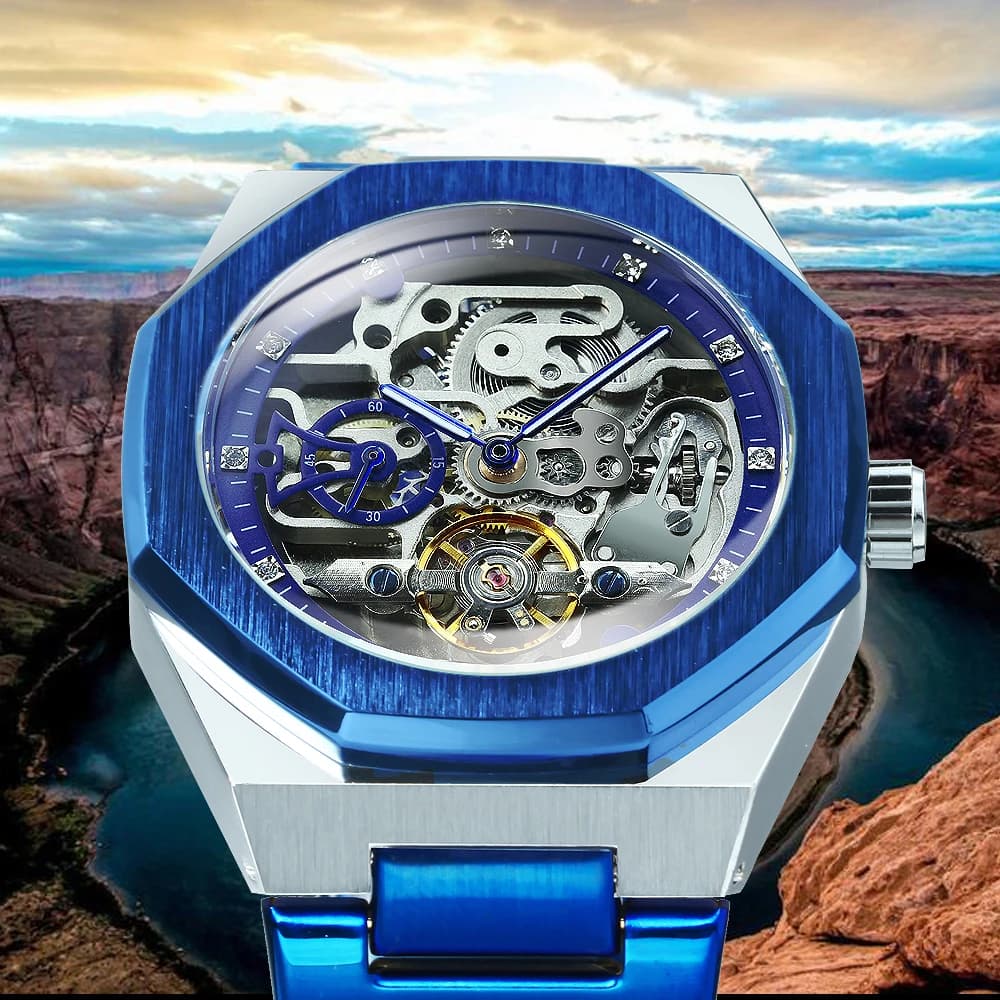 Forsining Casual Automatic Mechanical Watch for Men Luminous Hands Stainless Steel Strap Fashion Luxury Skeleton Mens Watches - 2