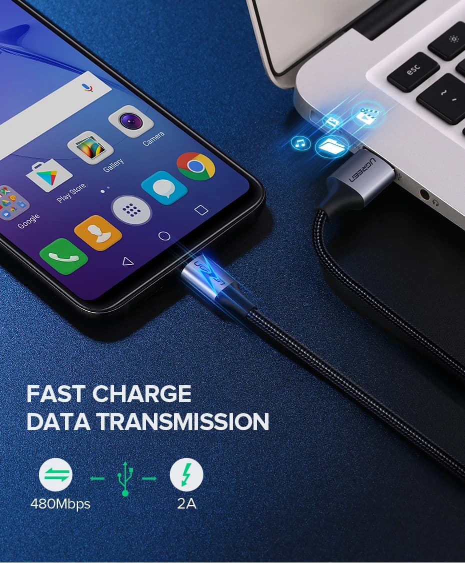 كابل Ugreen Micro USB، للشحن السريع، لهواتف Samsung Galaxy S7 وS6 وأجهزة Xiaomi اللوحية - 2
