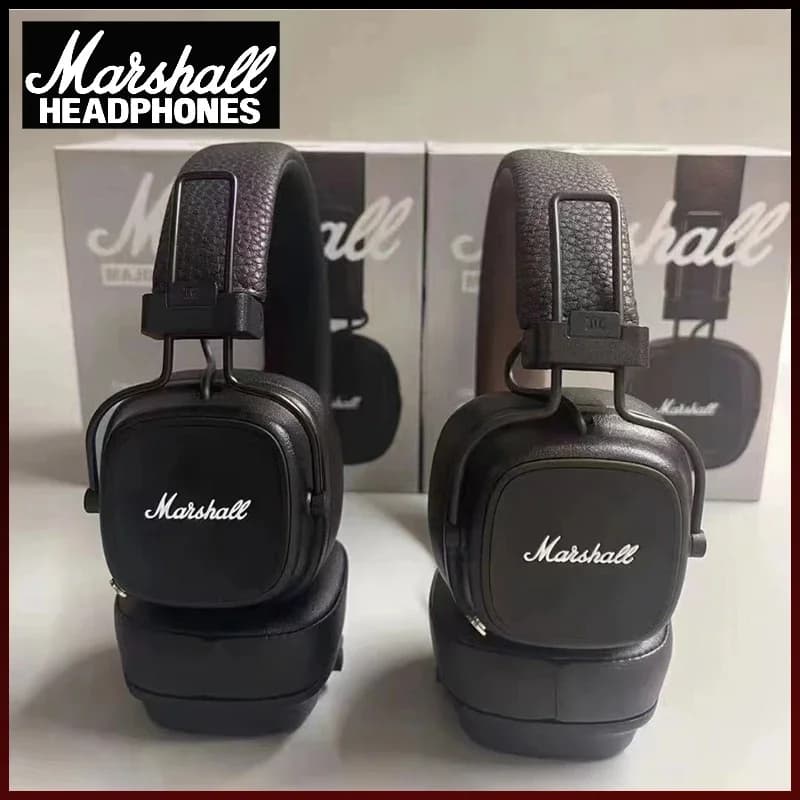 سماعات رأس لاسلكية Marshall Major IV مع صوت مميز - بطارية تدوم حتى 80 ساعة - قابلة للطي - بلوتوث 5.0 مع ميكروفون - مناسبة للسفر والاستوديو - 4
