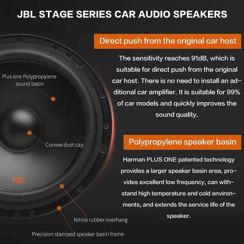 سماعة سيارة JBL مقاس 6.5 بوصة، سماعة باب بتقنية تقاطع الصوت ثنائي الاتجاه، تريبل، مدى متوسط، باس، سماعة سيارة سب ووفر - 2