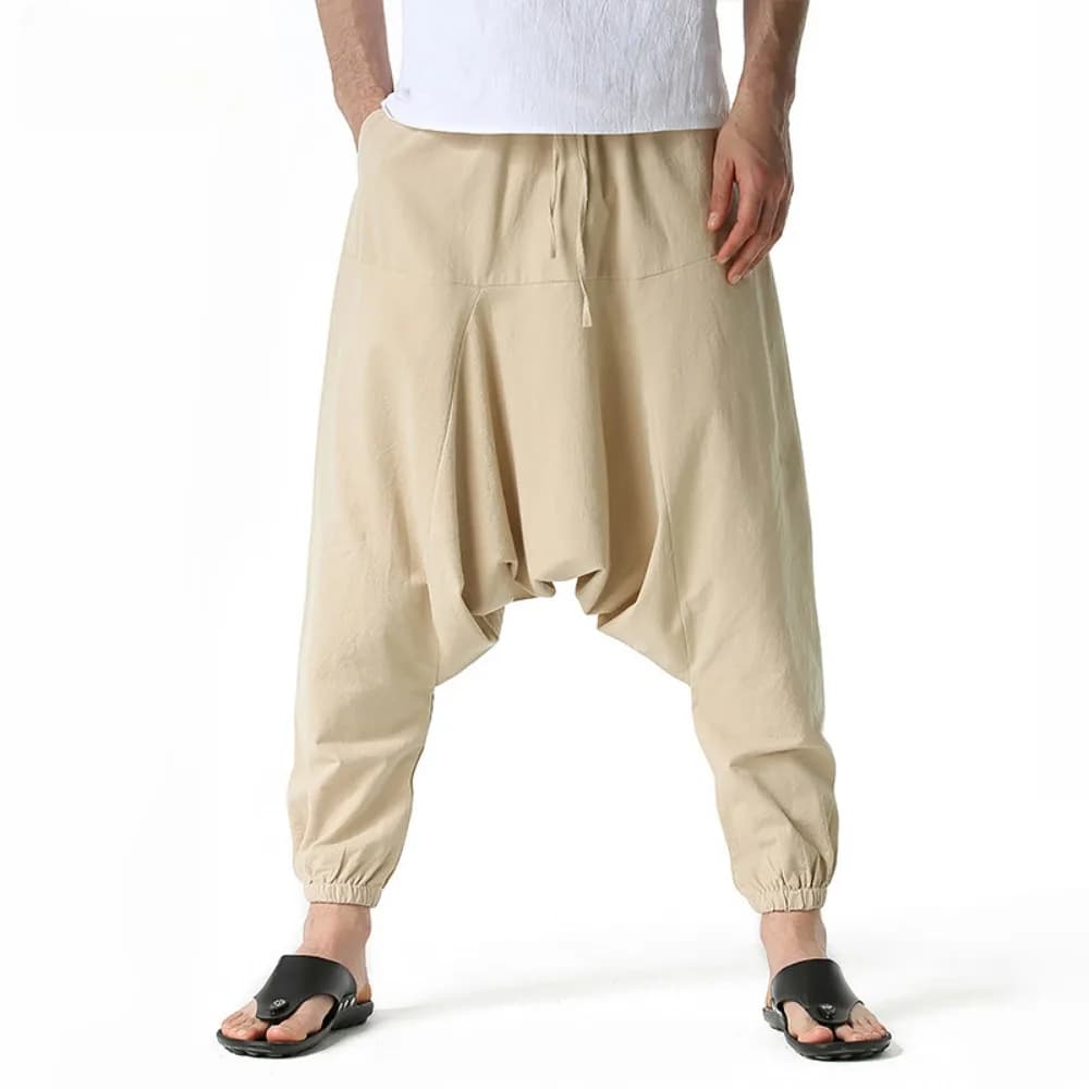 Men Cotton and Linen Pants Harem Pants Baggy Casual Oversize Loose Joggers Wide Leg Pants Yoga Drop Crotch Trousers Hip Hop - 5