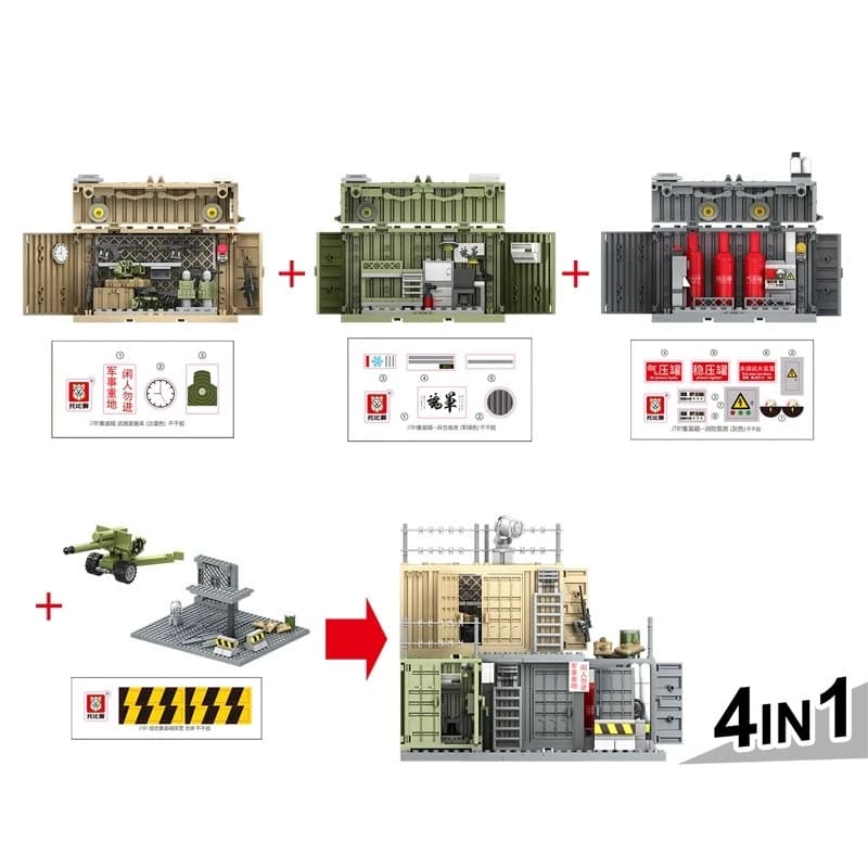 Militarys Scene Container Camp Arsenal Defense Watchtowers Command Posts Bases Police Stands Building Blocks Model Sets Bricks - 6