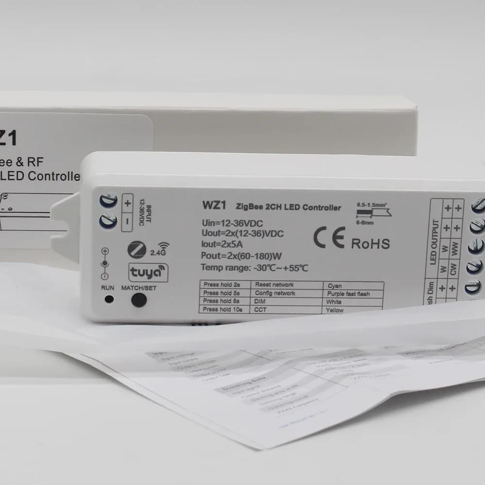 جهاز تحكم ليد ذكي واي فاي تويا زيغبي 2 قناة، تعتيم بالضغط، تحكم عن بعد RF 2.4G لإضاءة شرائط WW CW CCT - 2