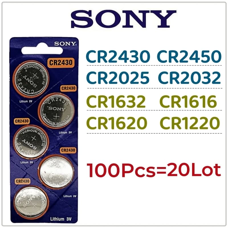 100Pcs Original Sony CR2450 CR2430 CR2032 CR2025 CR1632 CR1616 CR1620 CR1220 cr1220 cr2032 cr2025 cr2430 Battery cr2032 batteria